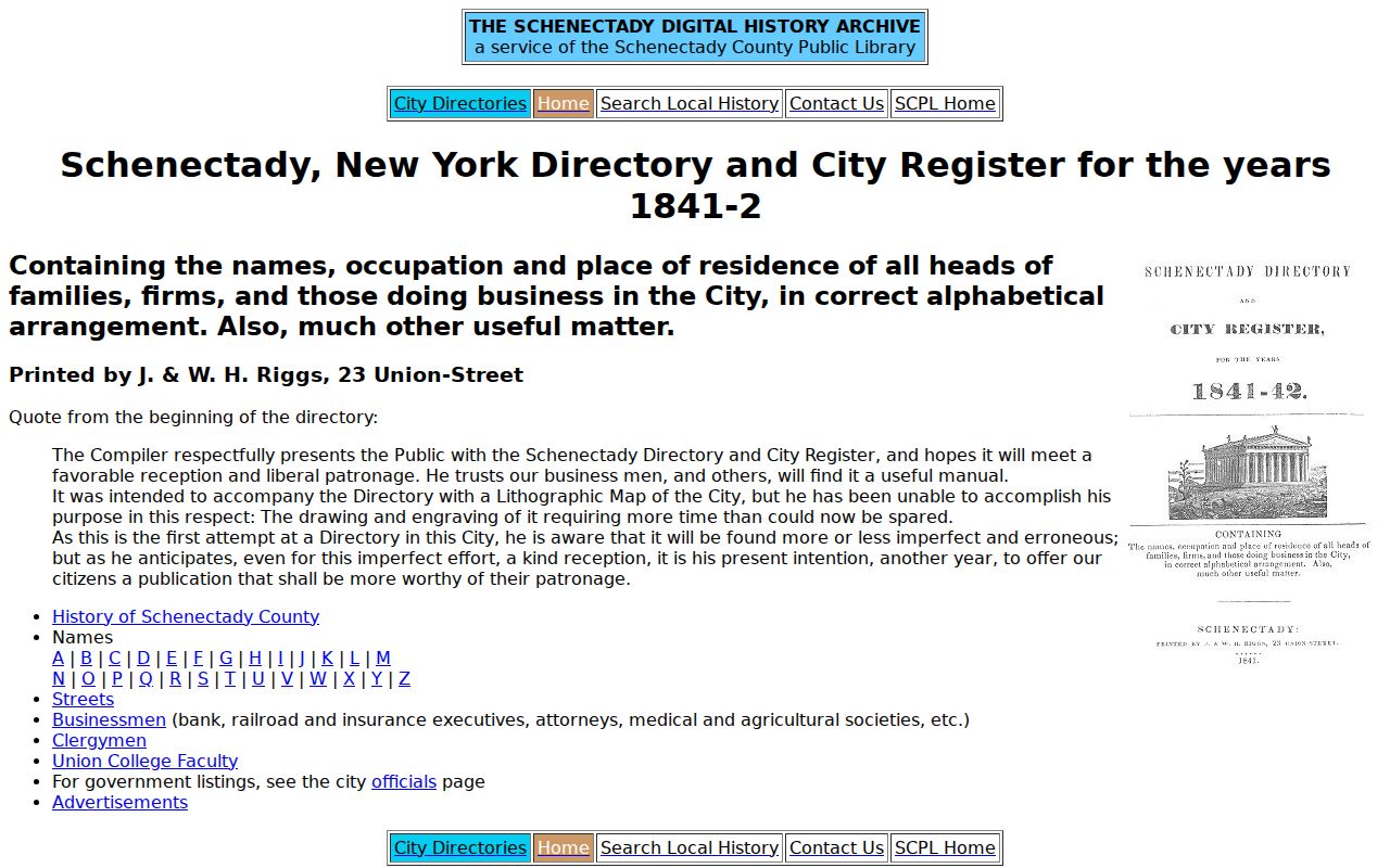 Town of Rotterdam city directory research in the digitized 1841 Schenectady directory
