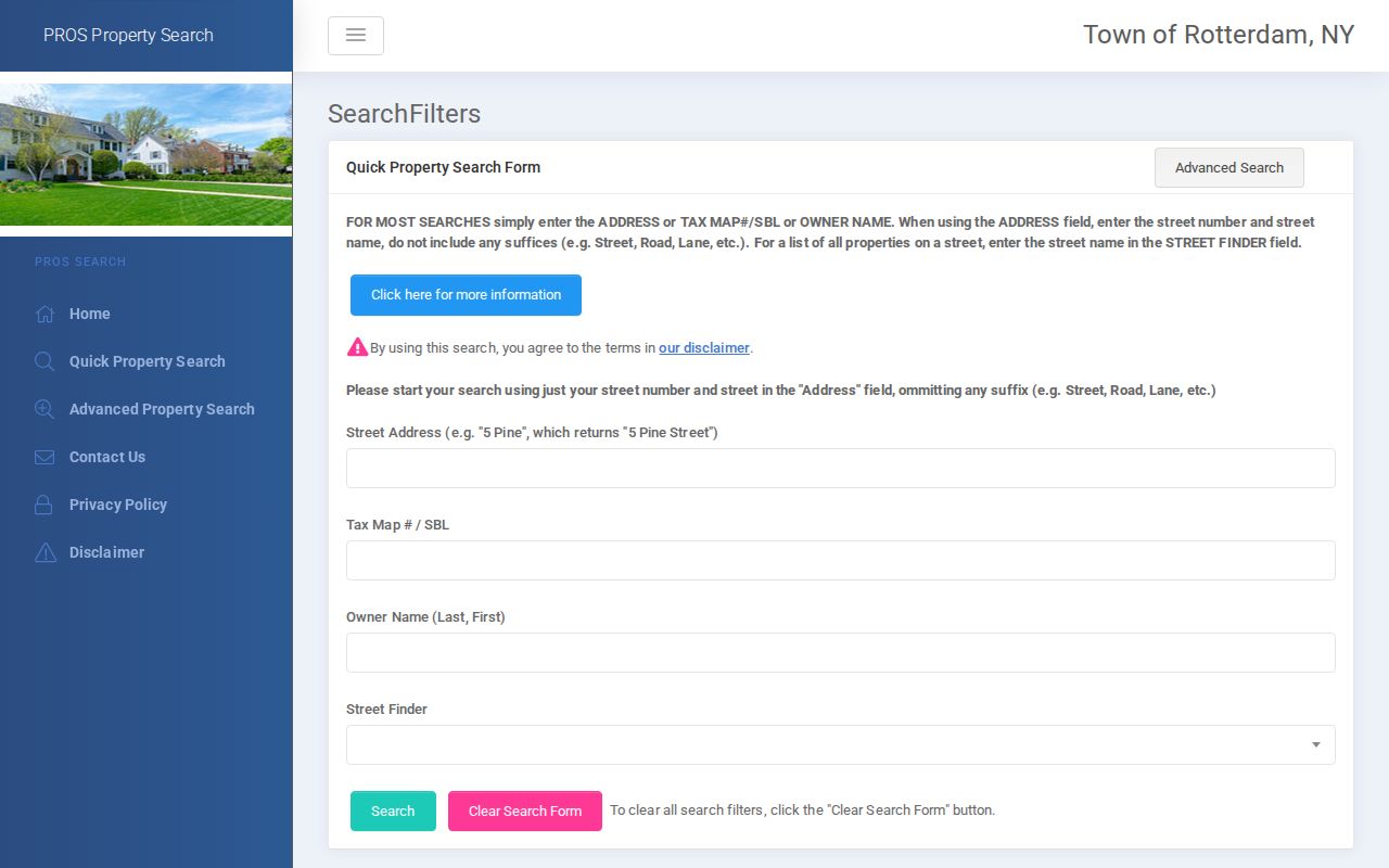 Town of Rotterdam residents directory PROS property search fields